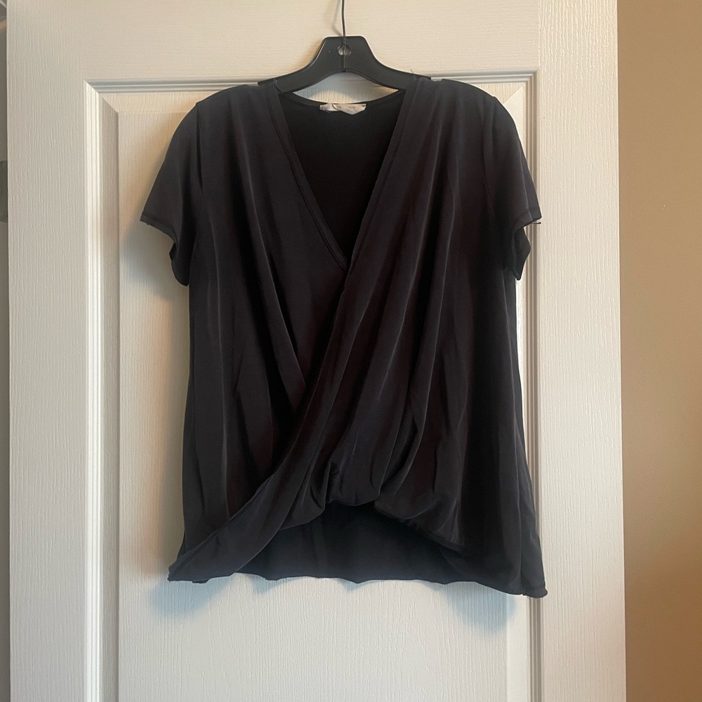 Elegant Black V-Neck Wrap Blouse
